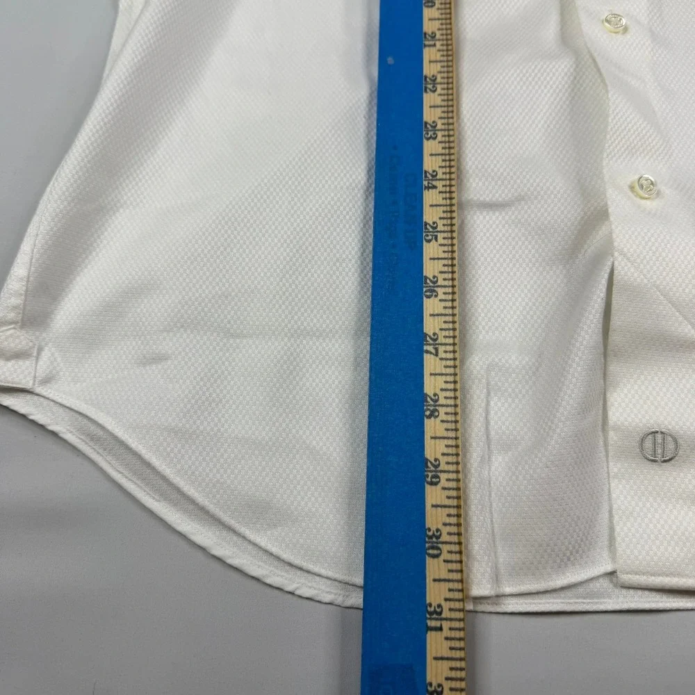 David Donahue Dress Shirt Mens 15 32/33 White Textured French Cuff Cotton NEW